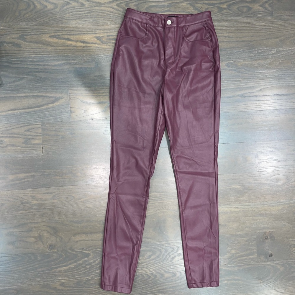 PLT Plum Button Up Faux Leather Skinny Pants